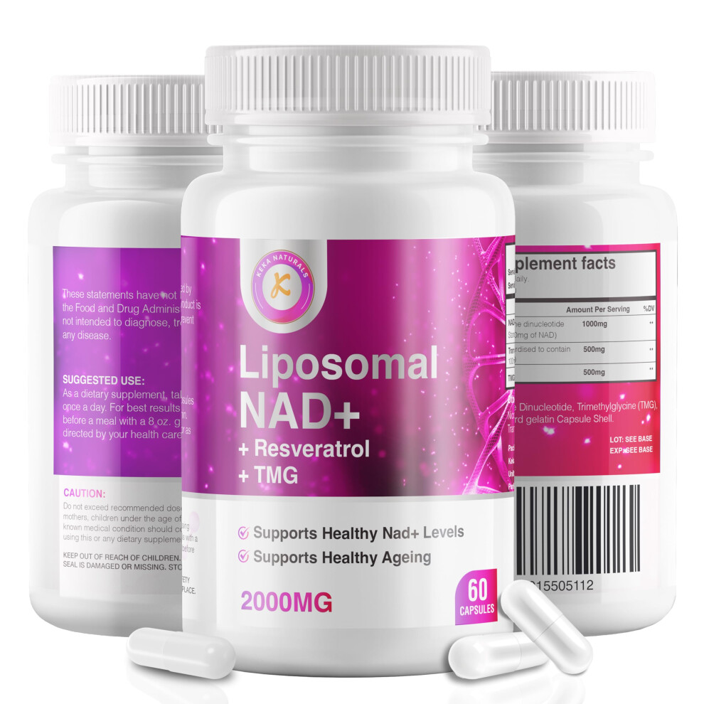 Keka Naturals Pure Nad + Trans-Resveratrol + Tmg | 2000Mg | 3-In-1 Advanced Formula | Nad Resveratrol Tmg Supplement | Boost Nad+ | Immune & Energy Support, Skin &
