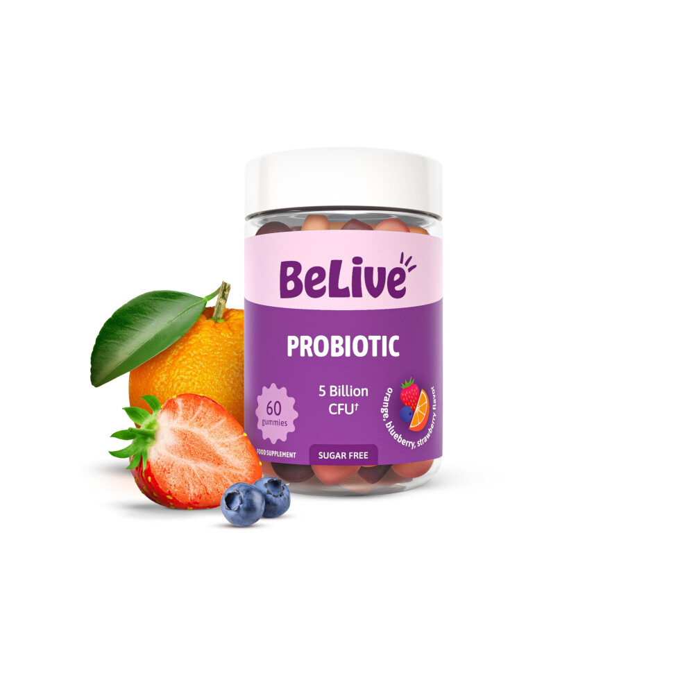 Belive Probiotic Gummies - Probiotics With 5 Billion Cfus For Digestive Health, Men, Women & Kids - For Immune Support, Sugar Free & Vegan - 60 Count