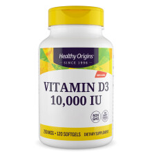 Healthy Origins, Vitamin D3, Softgels Each with 10,000 IU, 120 Softgels, Gluten-Free, Soy-Free