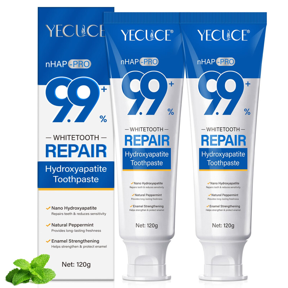 Boiuoiti 9.9% Hydroxyapatite Toothpaste 2 Pack, Fluoride-Free Nano Hydroxyapatite Toothpaste, Helps Remineralize, Protects Enamel, Relieves Sensitivity, Stren