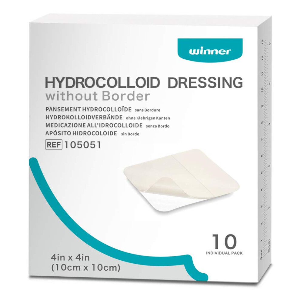 Winner Medical Hydrocolloid Dressing 10Cm X 10Cm, 0.5Mm Thickness, 10 Pcs Wound Dressings For Light Exudate, Highly Absorbent Bed Sore Bandages Faste