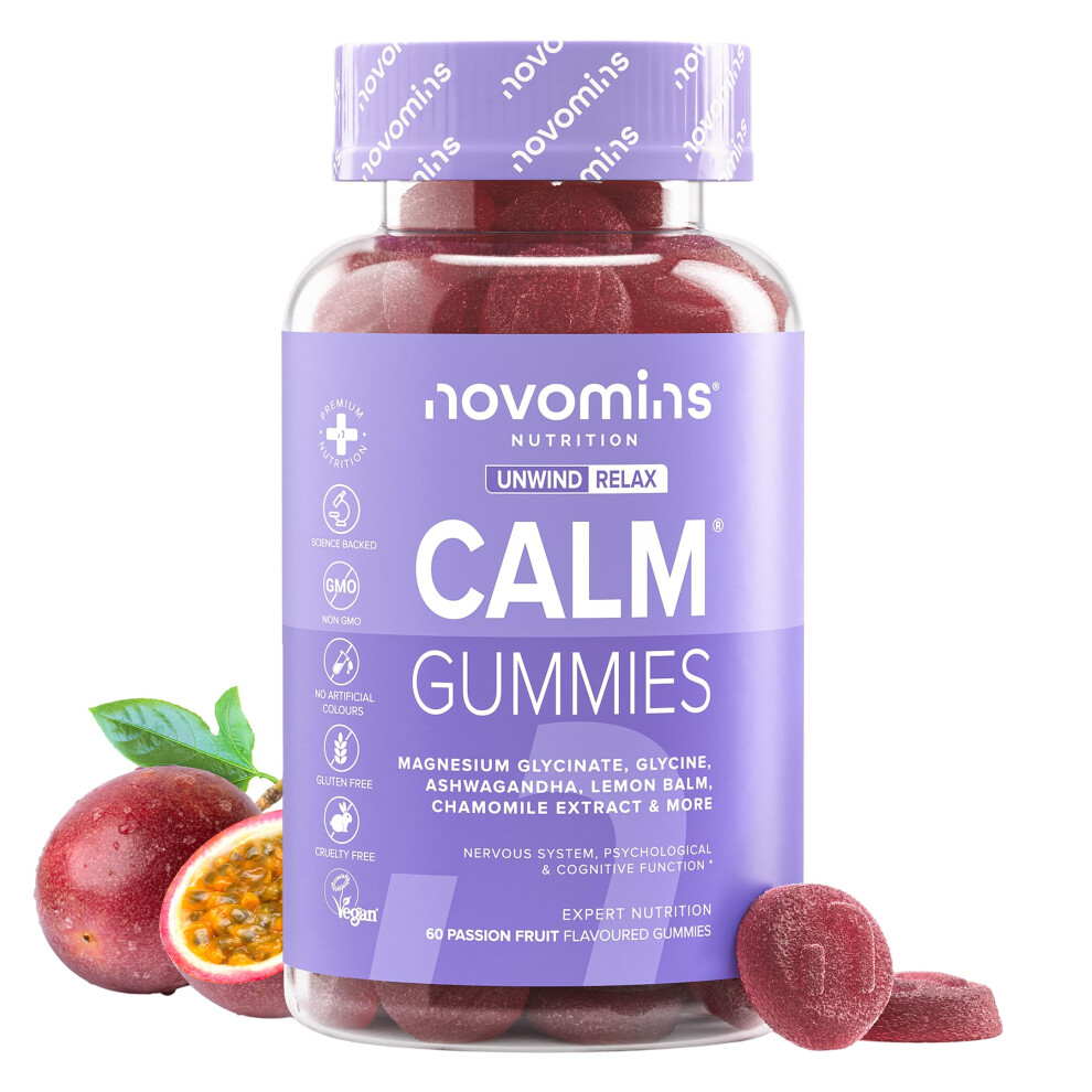 Novomins Magnesium Glycinate Gummies - Calm Gummies With 450Mg Magnesium Glycinate, Ashwagandha, Glycine, Lemon Balm, Chamomile, Vitamin B12 And Iodine Â Res