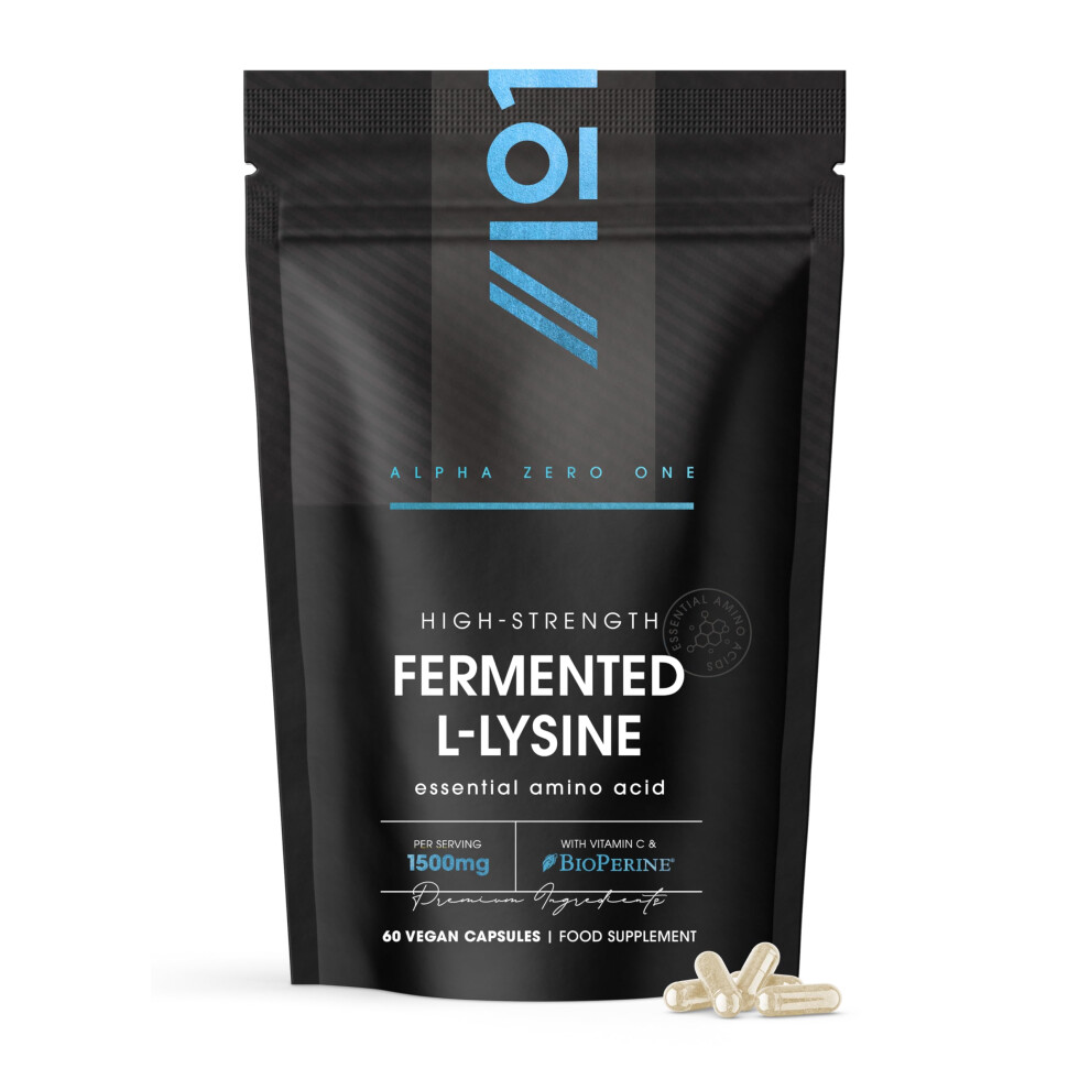 Alpha01 Fermented L-Lysine 1500Mg With Bioperine Â With 150Mg Vitamin C Â 60 Vegan Capsules Â Resealable And Recyclable Pouch By