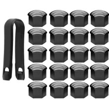 Verpakking van 20 wielmoerdoppen van 17 mm voor wielbouten met verwijderingsgereedschap (zwart)
