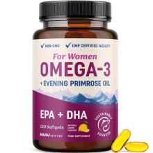 Omega 3 Supplement for Women | Fish Oil with Evening Primrose | Hormone Balance, Skin & Wellness Support | 600MG Omega3 + 800MG Evening Primrose | Fi