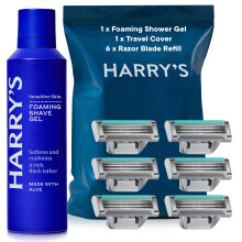 Harry's Plus Razor Blades Refill and Foaming Shave Gel, (6) Refills with Precision Trimmer, 60ml Foaming Shave Gel - Blades Compatible with 'Harry's
