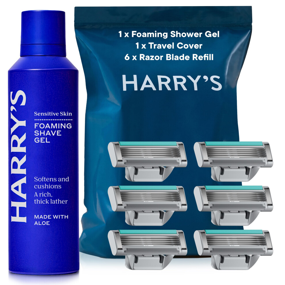 Harry's Plus Razor Blades Refill And Foaming Shave Gel, (6) Refills With Precision Trimmer, 60Ml Foaming Shave Gel - Blades Compatible With 'Harry's