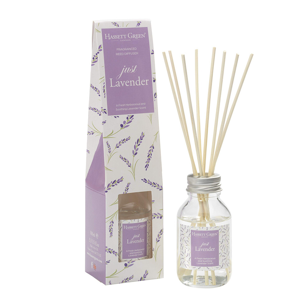 Hassett Green London - Just Lavender Fragrance Oil Reed Diffuser 100Ml - Long Lasting Home Indoor Fragrance With 8 Rattan Reeds