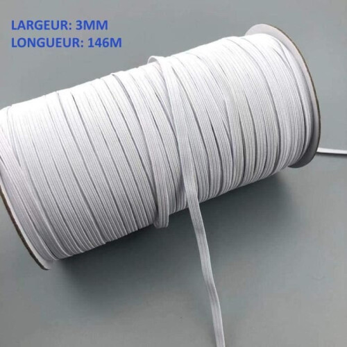 Breed wit elastisch lint 3 mm 146 m - Platte elastische band op rol voor textiel - Elastisch koord