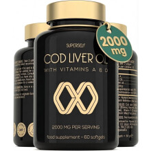 Cod Liver Oil Capsules High Strength 2000mg - Rich in EPA DHA Omega 3 & Vitamins D and A - 60 Softgel Tablets - 1000mg Arctic Cod Liver Oil per Capsu