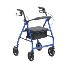 Drive Medical Blue 4 Wheel Walker Folding Rollator with Padded Seat, Locking Brakes, Height Adjustable Handles and Underseat Bag