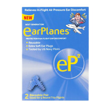 EarPlanes EP2 Ultra-Reusable Earplugs, Airplane Pressure Prevention Earplugs for Adults (2 Pairs)