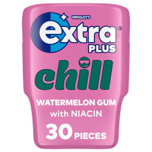 Wrigley's Extra Plus Chill Watermelon Sugar Free Chewing Gum Bottle, 30 Pieces - Focus & Refreshment Fruit Gum - Air Travel Essentials, Work & Road T