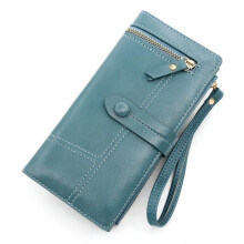 Damesportemonnee - ZGEER - Ruim etui - Antimagnetisch - Leer - Pauwblauw