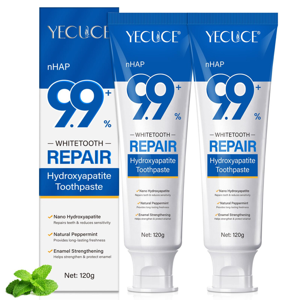 Roongduudll 2Pcs 9.9% Hydroxyapatite Toothpaste For Enamel Repair And Tooth Strengthening, Nano Hydroxyapatite Remineralizing Toothpaste, Fluoride Free Gentle Wh