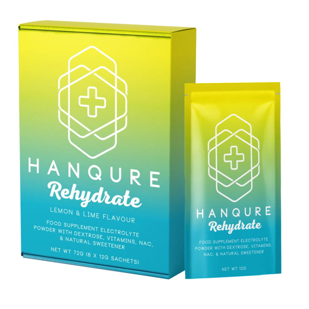 Hanqure Hydration Sachets With Electrolytes For Rehydration & Fast Recovery By Formally Hangcure. Contains 6 Single Serving Sachets For Rapid Rehydr