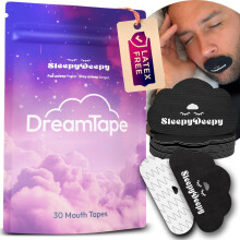 DreamTape Hypoallergenic Mouth Tape for Deep Sleep | Supports Nasal Breathing & Snore Reduction (30 Sleep Strips in Resealable Pouch) (Black)