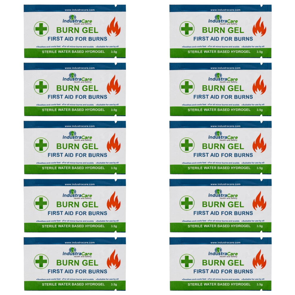 Industracare 10 Pack Sterile Compact 3.5G Burns/Scalds/Sunburn Sachet Blots Emergency First Aid Gel Rapid Treatment, Soothes & Cools