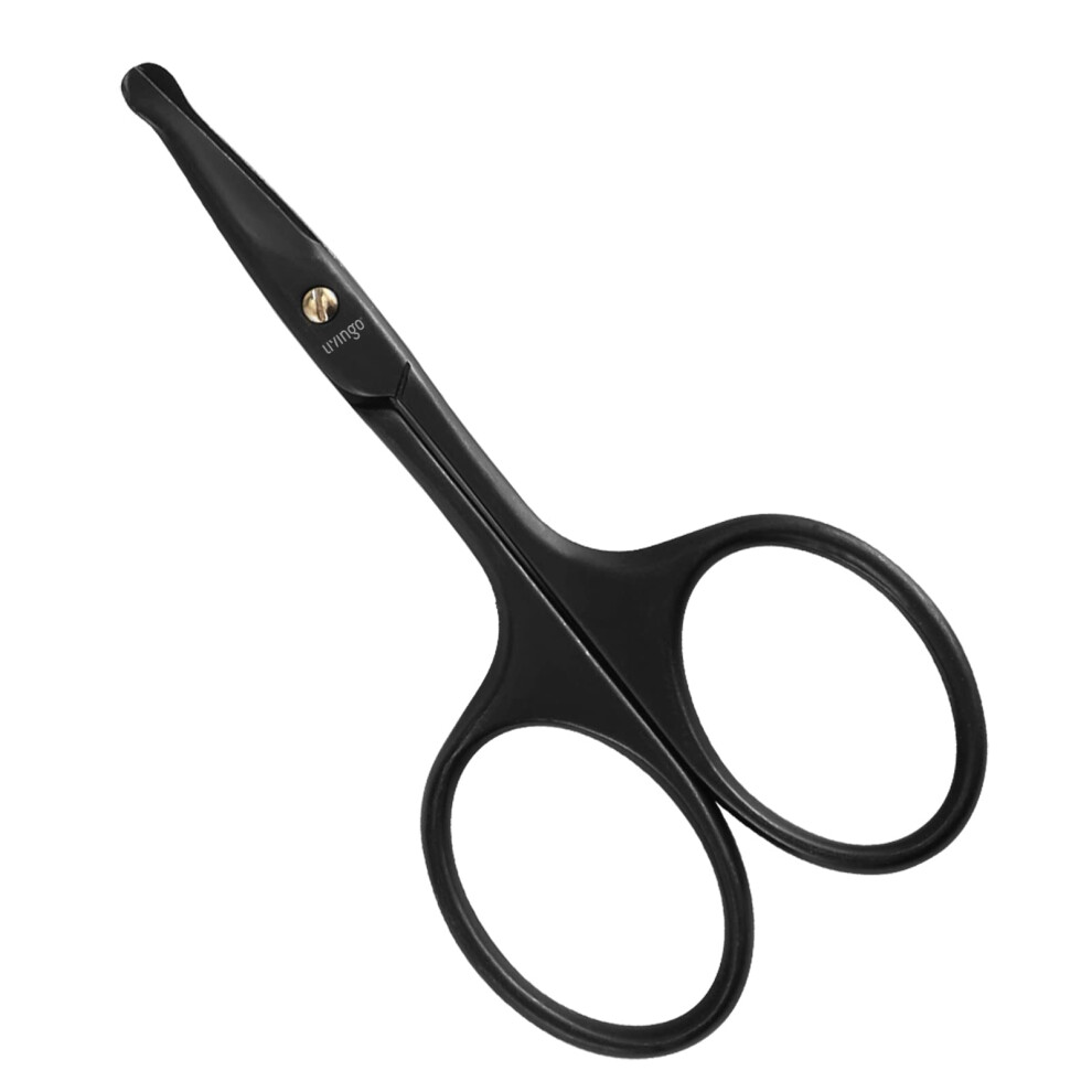 Livingo Black 9Cm Premium Nose Hair Scissors, Curved Safety Blades With Rounded Tip For Trimming Small Details Facial Hair, Ear Hair, Eyebrow (Black)