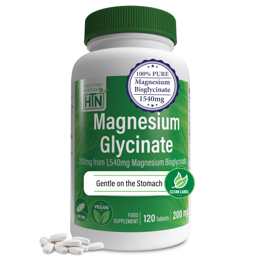 Health Thru Nutrition Magnesium Glycinate 200Mg From 1,540Mg Fully Reacted Chelated Magnesium Bisglycinate | High Absorption | Relaxation & Nerve Function Supplement | Non