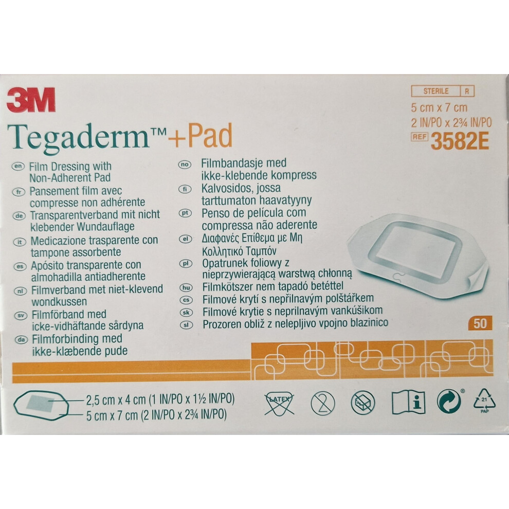 Tegaderm 3582 Bandages, Pad 3M, 5 Cm X 7 Cm (Pack Of 50)