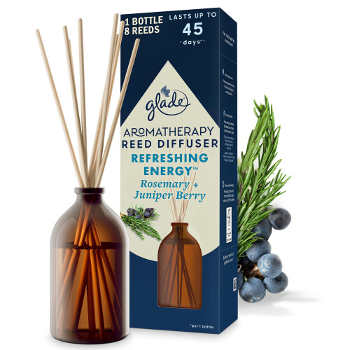 Glade Glade Aromatherapy Reed Diffusers, Essential Oils Diffuser with Refreshing Fragrance, Refreshing Energy with Rosemary & Juniper, 80ml