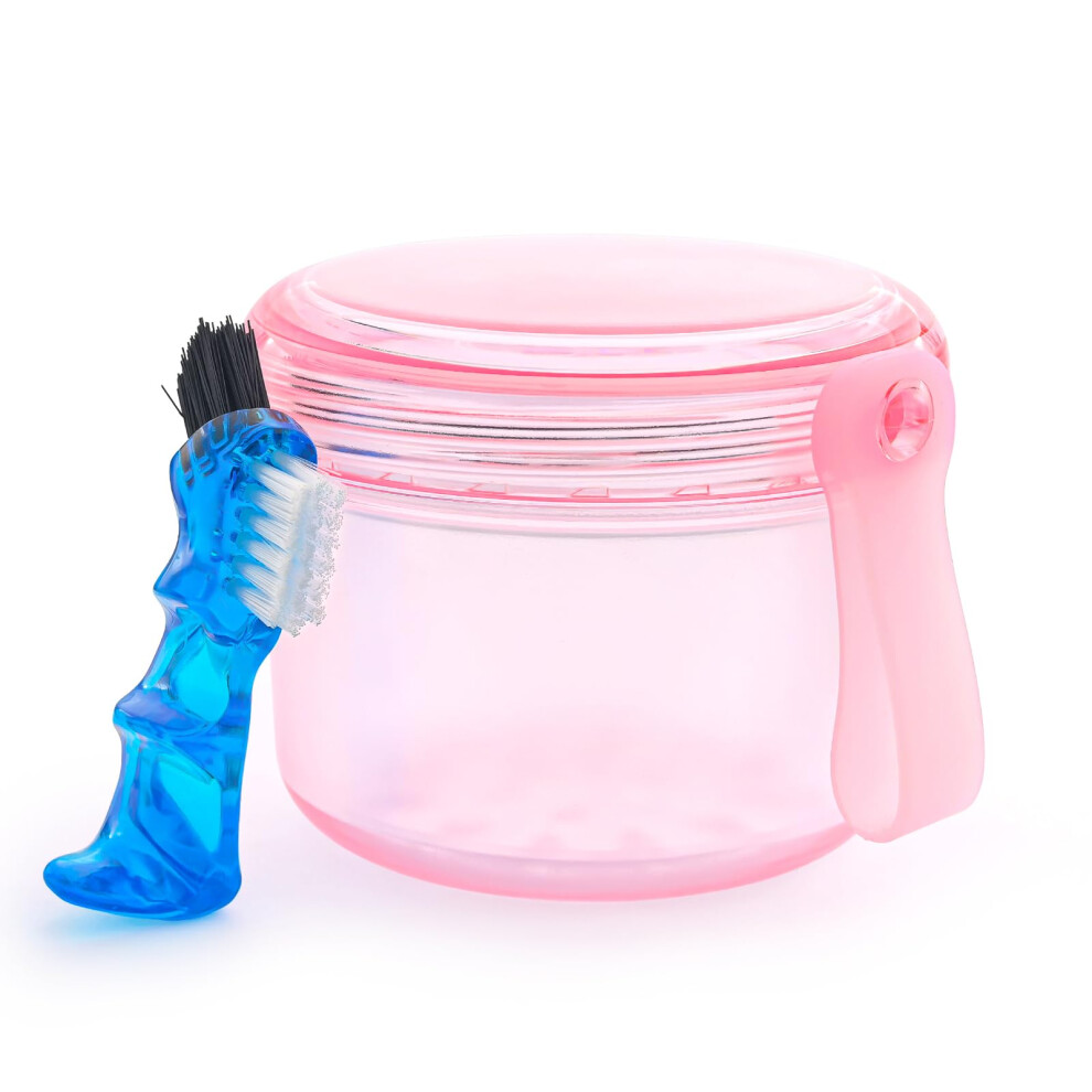 Ezeelai No-Leak Denture Bath Case Mouth Guard Storage Box Case With Travel Brush For Cleaning And Soaking Full Dentures, Retainer And Night Guard - Transpare