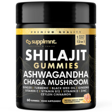 Supplmnt. NEW Reduced Sugar Coating 3000mg of Shilajit Gummies with 1500mg of Ashwagandha, Chaga Mushroom, Ginger, Turmeric, Black Seed Oil, Ginseng,