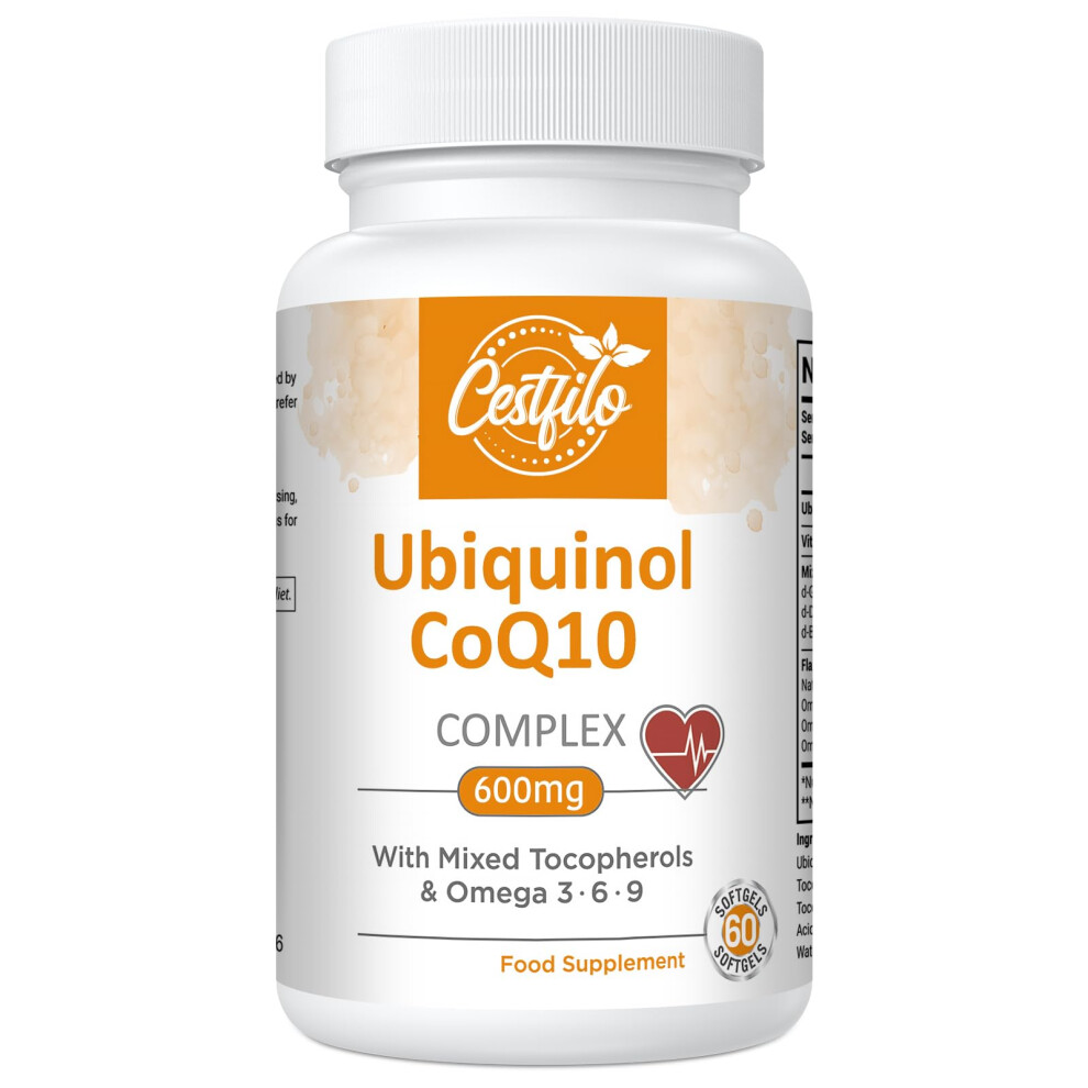 Cestfilo Ubiquinol Coq10 600Mg Softgels - Active Form Of Coq10 Plus Vitamin E & Omega 3 6 9 - Advanced Antioxidant Coenzyme Q10 Supplement For Heart & Brain (