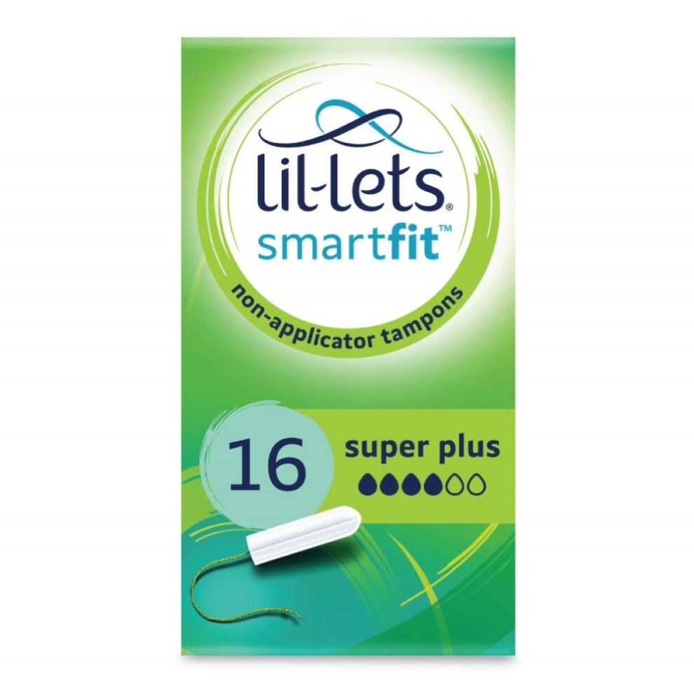 Lil-Lets Non-Applicator Super Plus Tampons, 16 Count (Pack Of 1), For Heavy Flow, 4 Droplets, Plant-Based, Smartfit Non-App Tampon