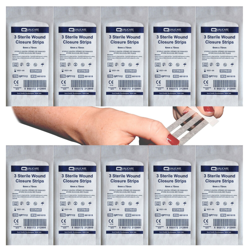 Qualicare Sterile Deep Wound Closure Strips 6Mm Thick First Aid Adhesive Stitches Sutures - 10 Packs