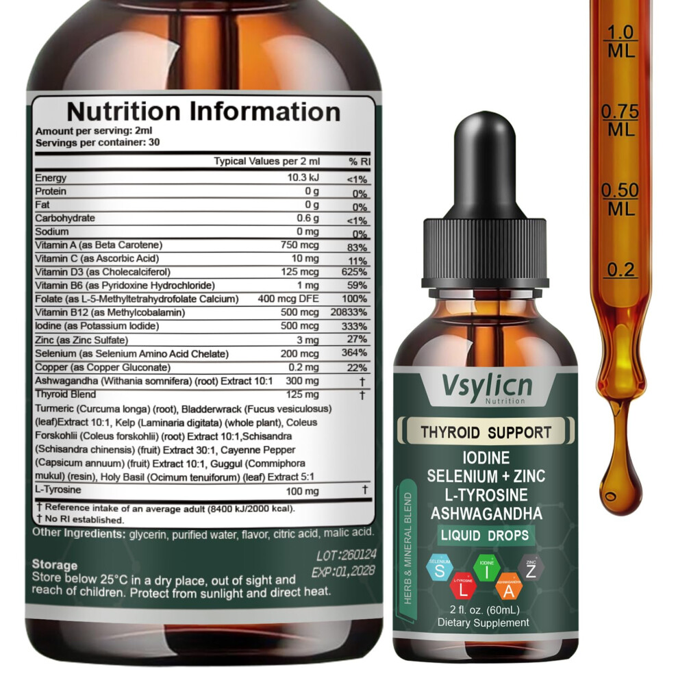 Photos - Braces / Splint / Support Vsylicn Liquid Iodine Drops | Iodine Supplement, Thyroid Support, Energy & Metabolism Support | 500 Servings | Non-GMO, Vega