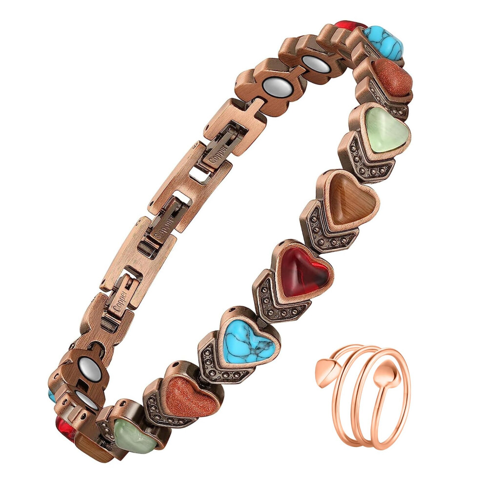 Jecanori Turquoise 99.99% Pure Copper Magnetic Bracelet For Women,Effective Ultra Strength Ladies Copper Bracelet With Gift Box & Removal Tool(Love )