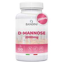 Bandini D-Mannose for Cystitis 2000 mg - Pure High Strength D Mannose - 120 Capsules - Food Supplement for Wellbeing and Support of the Urinary Trac