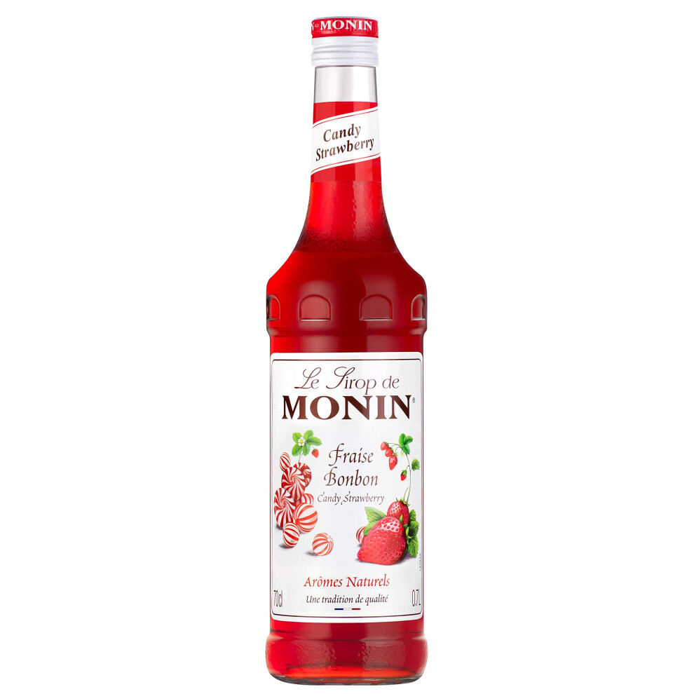 Monin Premium Strawberry Candy Syrup 700Ml For Cocktails And Mocktails. Vegan-Friendly, Allergen-Free, 100 Percent Natural Flavours And Colourings