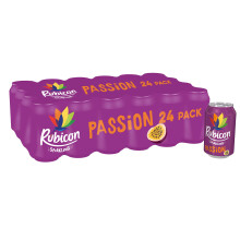 Rubicon 24 Pack Sparkling Passion Flavoured Fizzy Drink with Real Fruit Juice, Handpicked Fruits for a Temptingly Intense Taste "Made of Different St