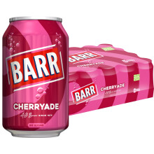BARR 24 Pack Cherryade, Zero No Sugar Cherry Flavoured Fizzy Drink Cans, Sparkling Fizzy Pop, 24 x 330ml Cans