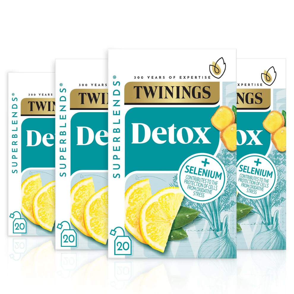 Twinings Superblends Detox - Lemon, Ginger & Burdock Root Herbal Tea Infusion With Fennel & Selenium, 80 X Biodegradable Tea Bags