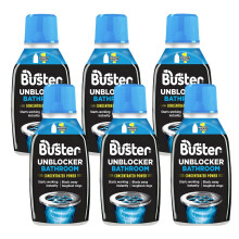 Buster Bathroom Drain Unblocker (Pack of 6 x 300ml) Fast-Acting Sink Unblocker Dissolves Hair, Sludge and Soap, Drain Cleaner Clears Blockages in Sho