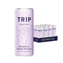 TRIP Raspberry Blossom Sparkling Drink with 120MG calming Magnesium Citrate + Lion’s Mane + Chamomile + Lemon Balm. Low Calorie, No Added Sugar and