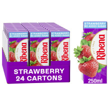 Ribena Strawberry Juice Drink Cartons - Multipack 24x250ml; No Added Sugar Real Fruit; Rich In Vitamin C; No Artificial Colours or flavours ; Perfect