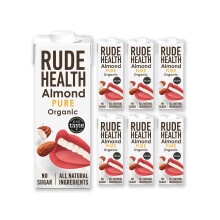 Rude Health 6 x 1 Litre Organic Pure Almond Dairy-Alt Milk, 100% Natural Organic Drink, Lactose Free, Dairy Free & Gluten-Free, Unsweetened, Award-Wi
