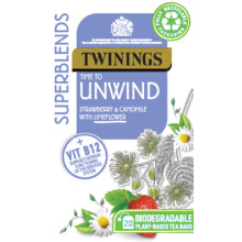 Twinings Superblends Unwind Tea - Strawberry Herbal Tea Infusion with Camomile, Lemon Balm, Limeflower & Vitamin B12, 80 Biodegradable Tea Bags