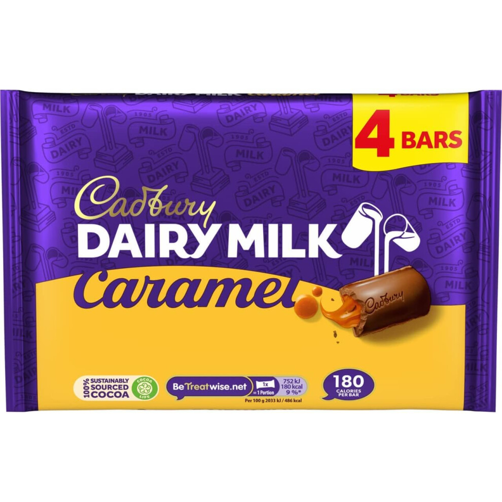 Cadbury Dairy Milk Caramel Chocolate Bar, Milk Chocolate With Smooth Caramel Filling, 4 X 37 G Bars Per Pack (1 Pack Total)