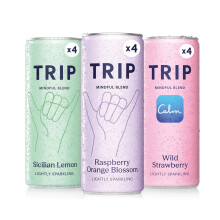 TRIP Citrus Berry Mixed Pack Sparkling Drink with 120MG calming Magnesium Citrate + Lion’s Mane + Chamomile + Lemon Balm. Low Calorie, No Added Suga