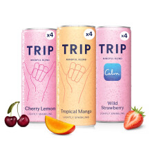 TRIP Tropical Mixed Pack Sparkling Drink with 120MG calming Magnesium Citrate + Lion’s Mane + Chamomile + Lemon Balm. Low Calorie, No Added Sugar an