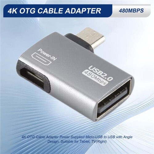 4K OTG Cable Adapter Power Supplied Micro-USB to USB with Angle Design. Suitable for Tablet, TV(Right) 1