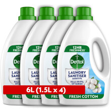 Dettol Laundry Sanitiser, Antibacterial, Fresh Cotton, 6L (1.5L x 4pck) 12hr Fre