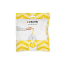 Brabantia PerfectFit Bin Liners (Size A/3 Litre) Thick Plastic Trash Bags with Tie Tape Drawstring Handles (40 Bags), White - Code a,137600