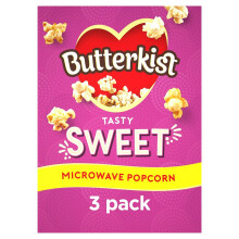 Butterkist SWEET Microwave Popcorn 3x60g Packs, Case of 10 - Gluten free, Source of Fibre, Made from Wholegrains, No Artificial Colours or Flavours,